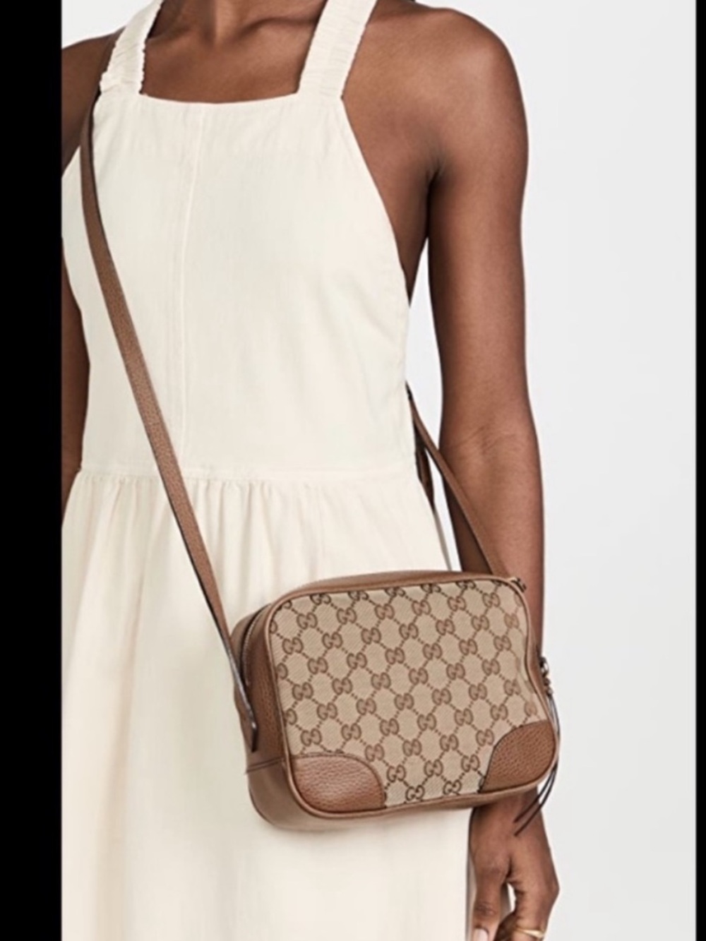 Gucci Bree GG Supreme Brown Canvas & Leather Crossbody Camera Bag